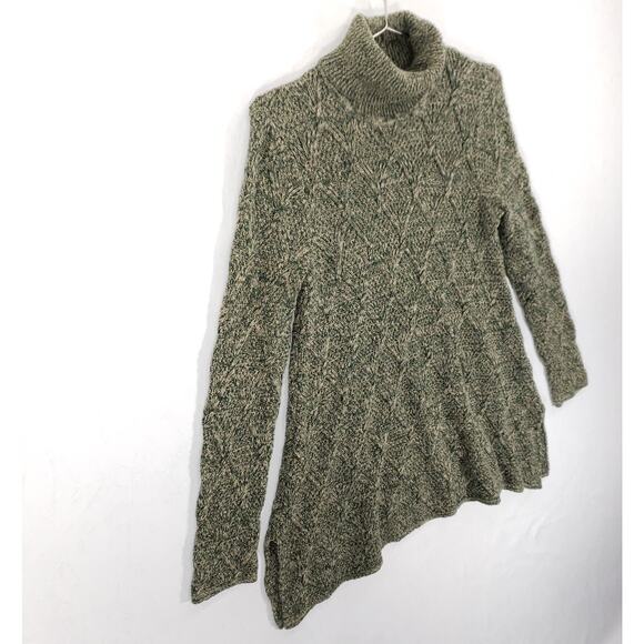 Eight Eight Eight Turtleneck Sweater Womens Small Green Tan Marled Diamond Knit - Picture 6 of 12